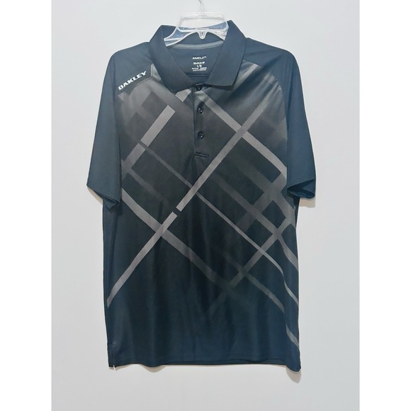 Oakley Golf Performance Polo Shirt Mens Large Hydrolix‎ Geometric Black/Gray S/S - Picture 1 of 6